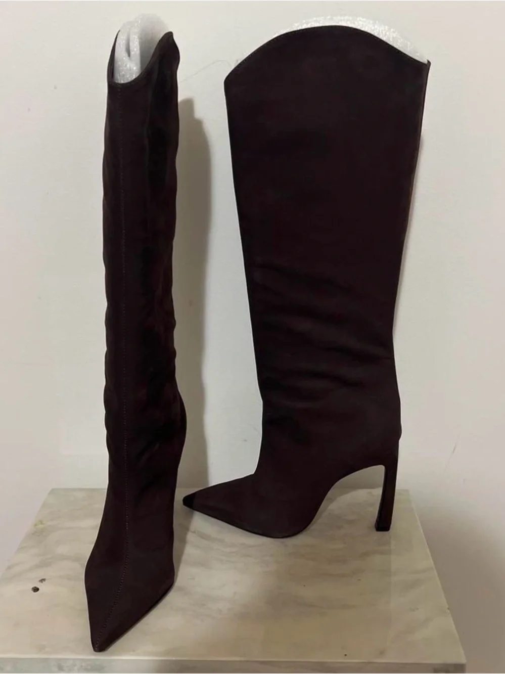 SCHUTZ Over-the-Knee Pointed-Toe Stiletto Boots in Dark Brown
